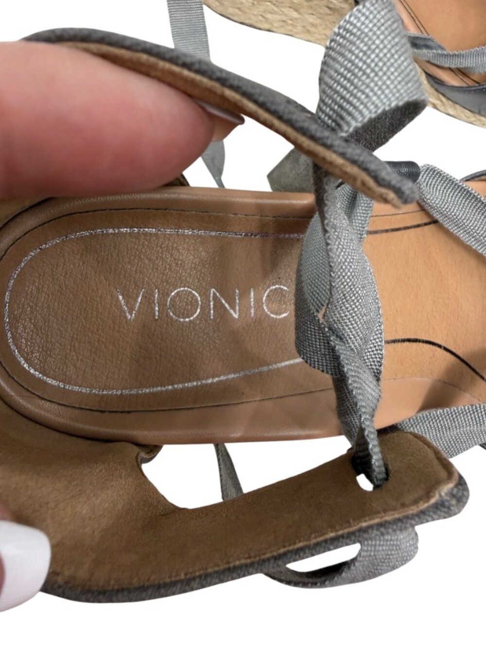 Vionic Kaitlyn Leather Lace Up Wedge Espadrille Sandals Metallic Women's Sz 8 - Picture 6 of 9